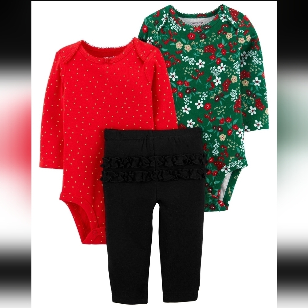 💕2/$20💕Carter’s‎ Baby Girls 3-Piece Holiday Outfit Red Green Size 3 Months NWT